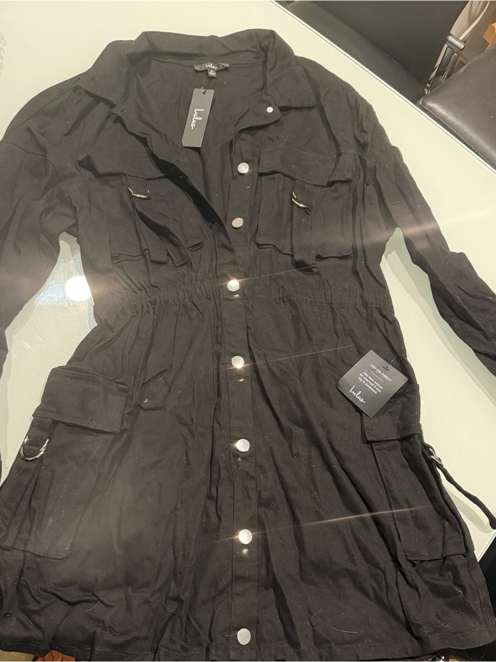 Lulu's Black Button-Front Utility Jacket